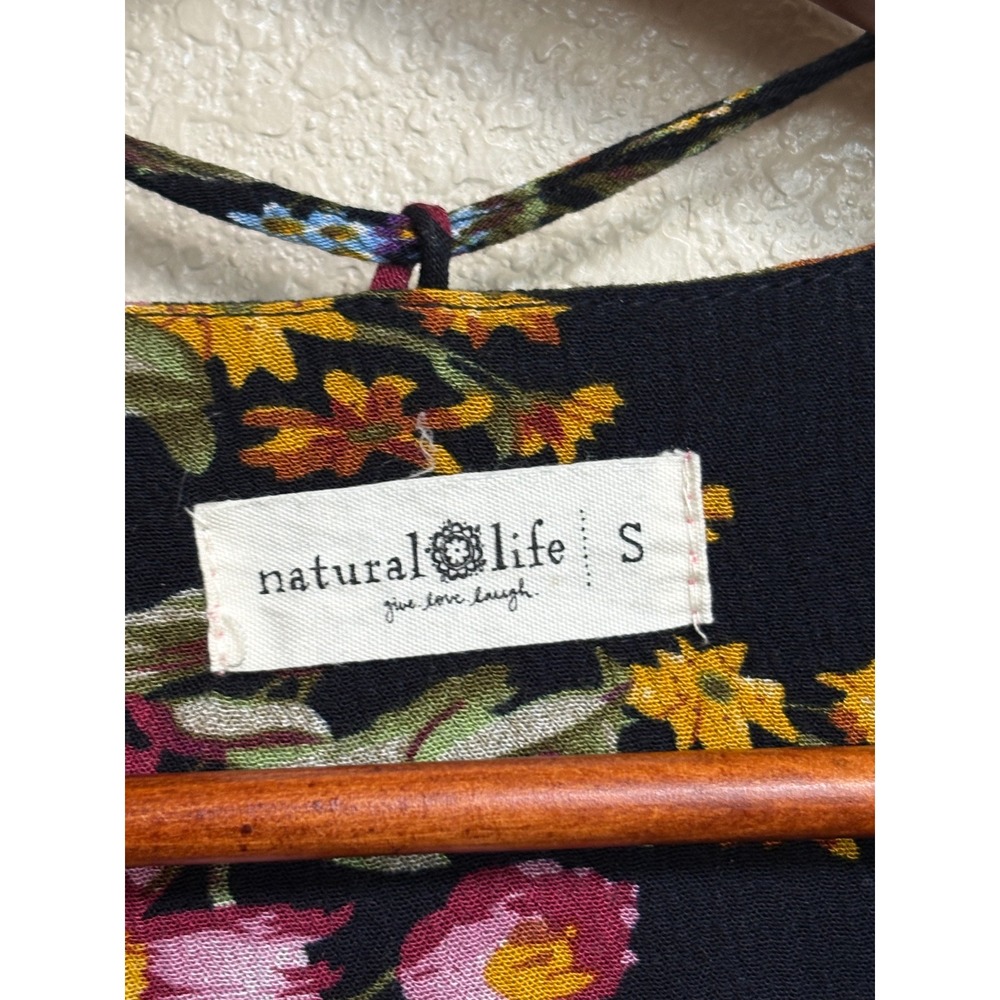 Natural Life Floral V-Neck Long Sleeve Maxi Dress Small Navy Boho Slit Side - Picture 7 of 8